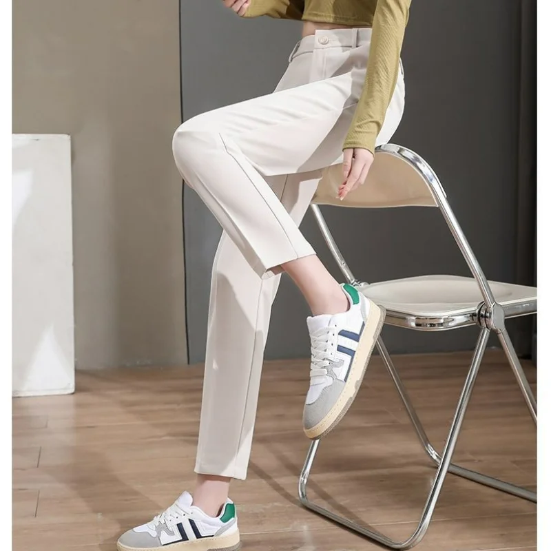 

Office Lady All-match Pencil Slim Suit Pants Spring Autumn Koreon Fashion Women High Waist Pocket Casual Straight Trousers 2023