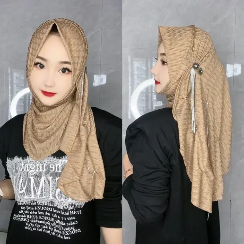 Autumn Airy Muslim Wraps Instant Shawls Hijab Hats