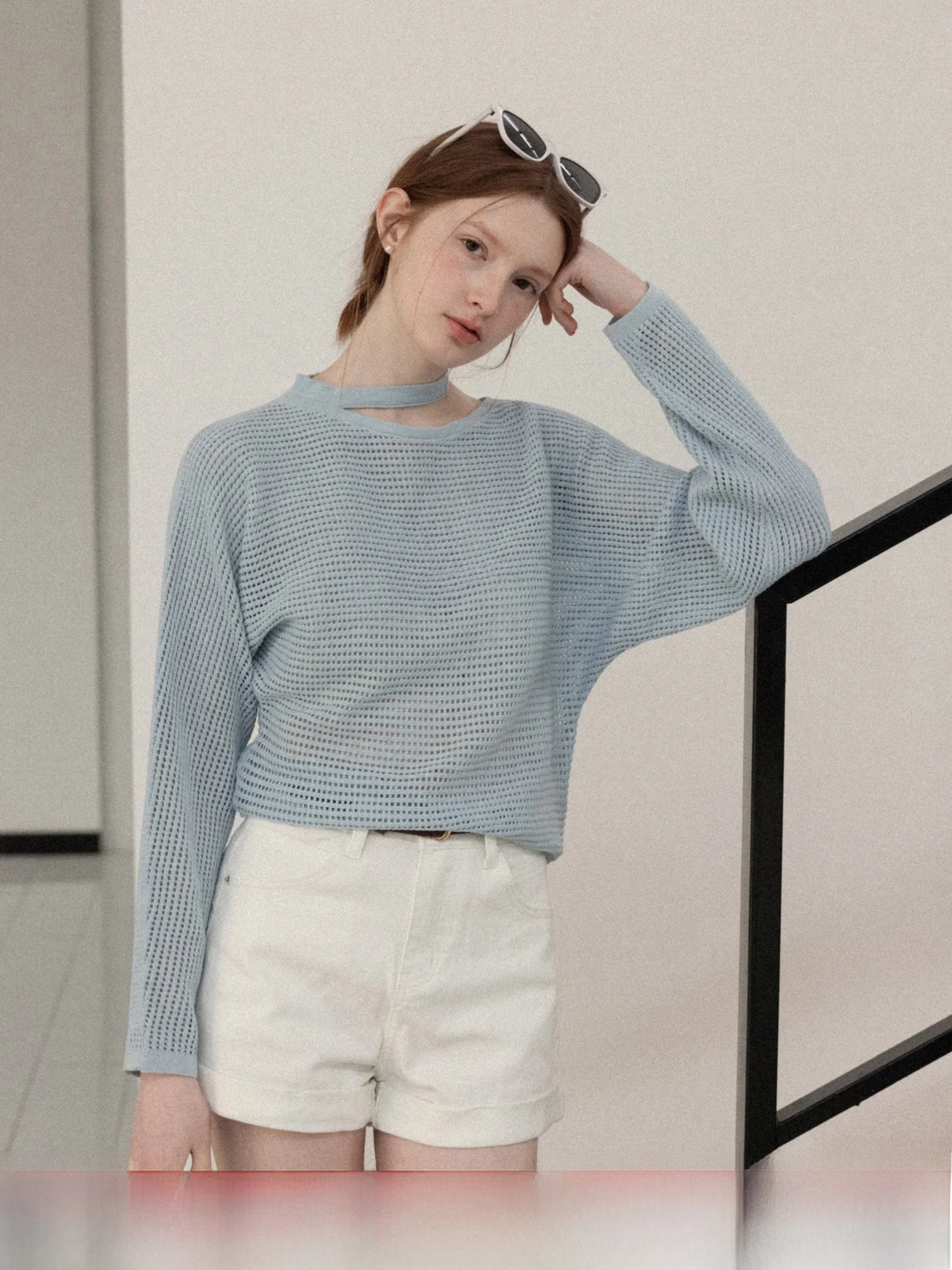 

Свободный женский вязаный свитер с длинными рукавами, синий, повседневный, весенний, с защитой от солнца, комфортный, дышащий, мягкий, из смесового полиэстера