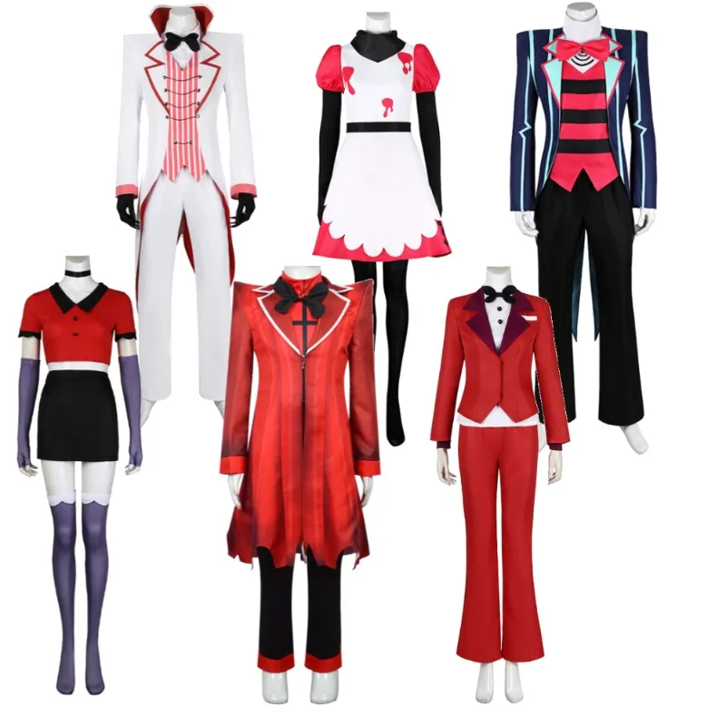 

Alastor Vaggie Charlie Vox Niffty Cosplay Costume Hazbin Hotel Halloween Full Set Red Coat Uniform for Women Men