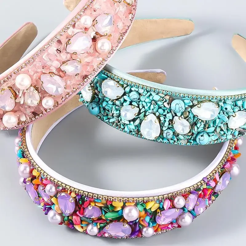 헤드 밴드 헤어 액세서리 유럽과 미국의 패션 바로크 머리 고리 다이아몬드가 가득한 복고풍 와이드 에지 캔디 컬러 머리띠