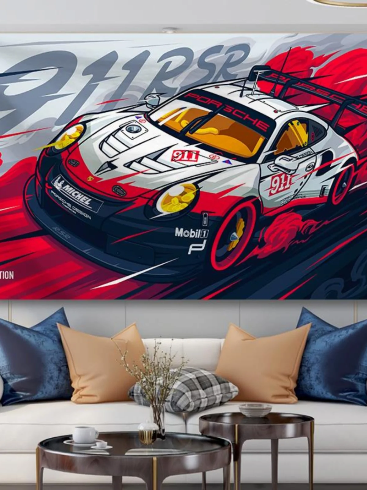 Boy room decoration  sports car illustration peripheral poster background cloth GT-R 911 decoration room tapestry hanging cloth