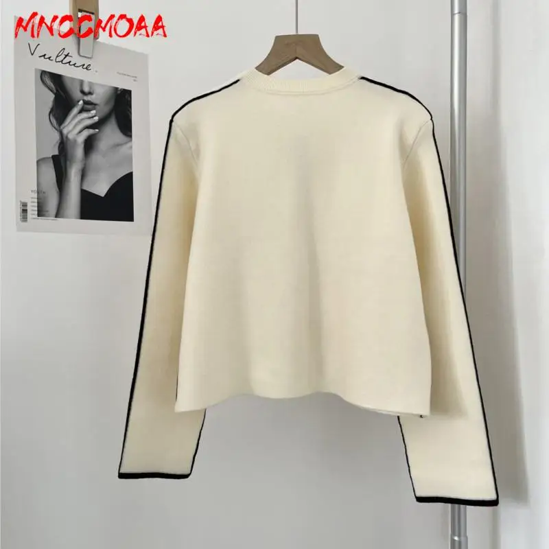 MNCCMOAA 2024 Autumn Winter Women Fashion Single Breasted Long Sleeve Knitted Sweater Coat Female Casual O Neck Cardigans  Tops