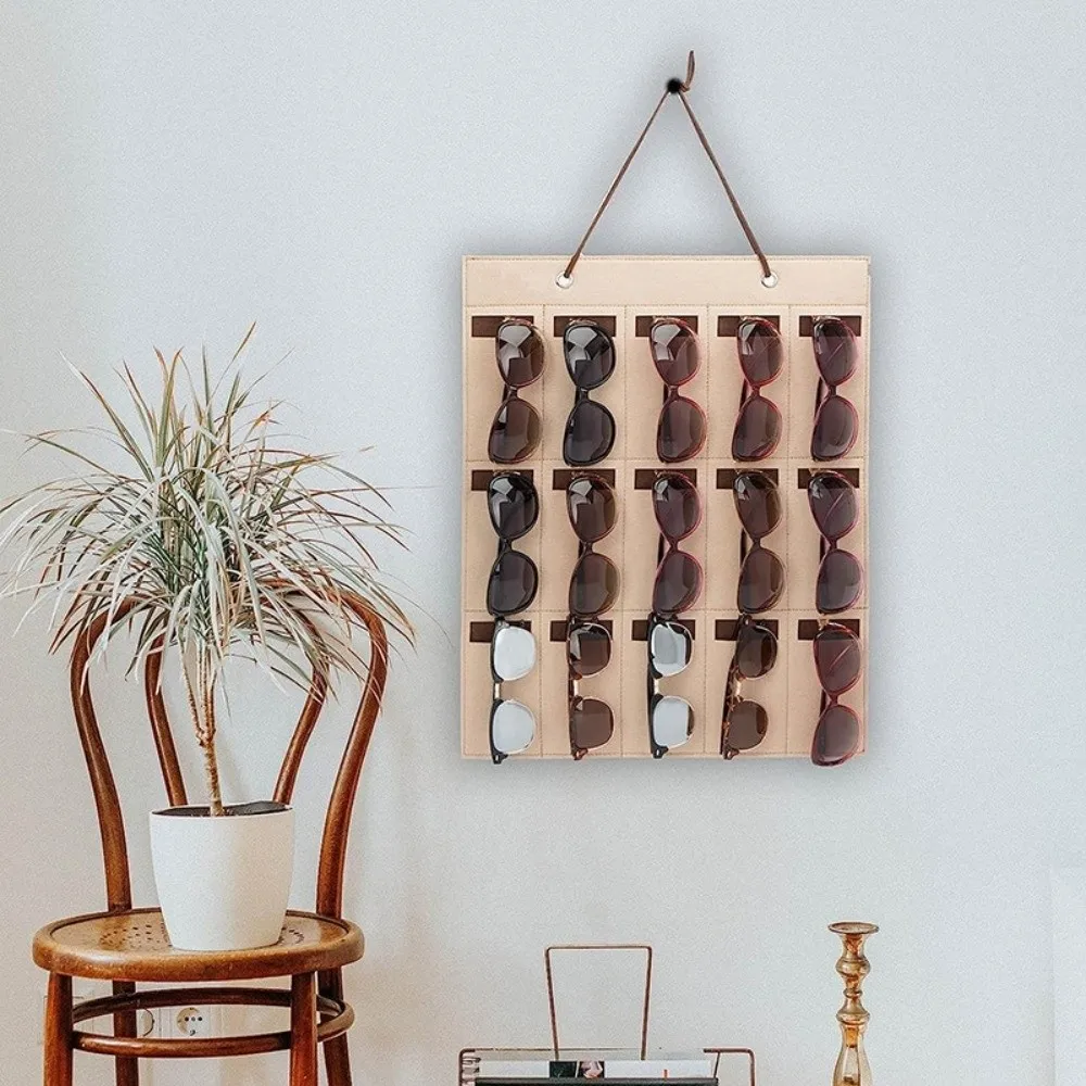 

15 Grids Felt Glasses Organizer No Punching Multi-functional Wall Hanging Bag Nordic Style Solid Color Sunglasses Holder