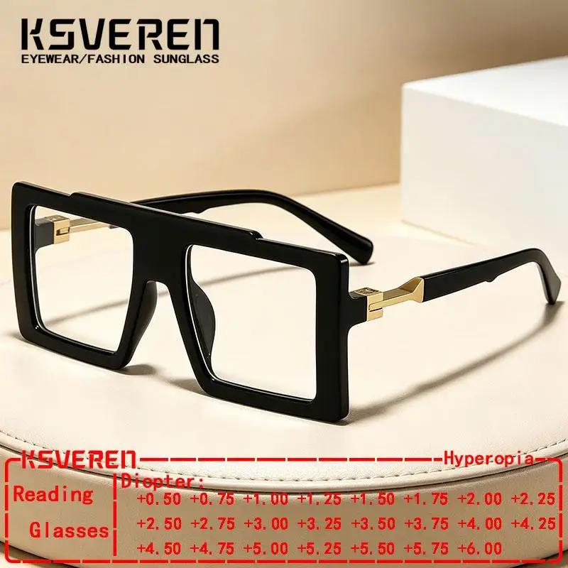 Großrahmige Quadratische Blaulichtfilternde Lesebrille für Männer und Frauen, Designer-Optik, Presbyopie-Brille, Anpassbare Dioptrien