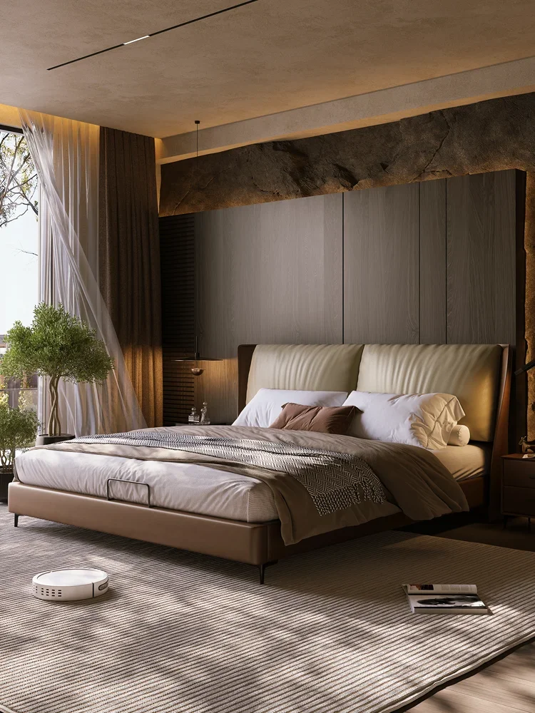 1.8 meters double master bedroom high-end atmospheric skeleton bed 2 meters storage soft bag leather art bed