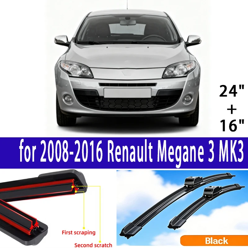 

2PCS Car Wiper Blades for 2008-2016 Renault Megane 3 MK3 Front Windscreen Windshield Double Rubber Car Accessories 2015 2016