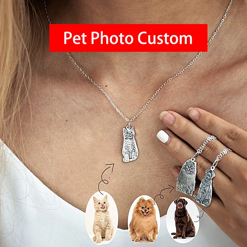 

Laser Engraved kawaii Dog Cat Photo Name Necklace Stainless Steel Custom Pet Animal Picture Personalized Woman Man Necklace Gift