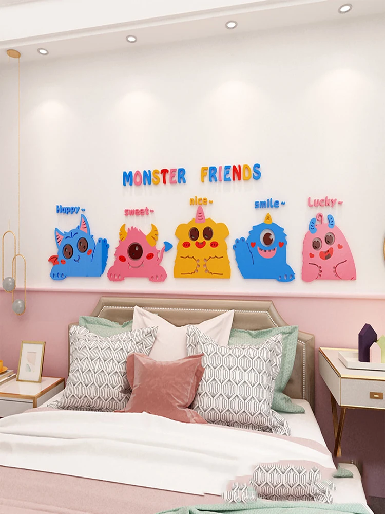 

Cartoon Monster 3D Three-Dimensional Acrylic Custom Children's Room Decoration Stickers Living Room Sofa background wall decorat