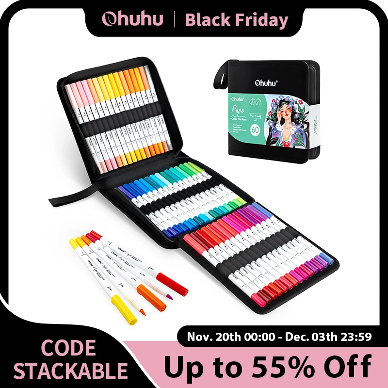

Ohuhu Markers Paper-friendly Water-based Coloring Markers Dual Brush Fineliner Tips Markers Coloring Books Art Markers Beginner