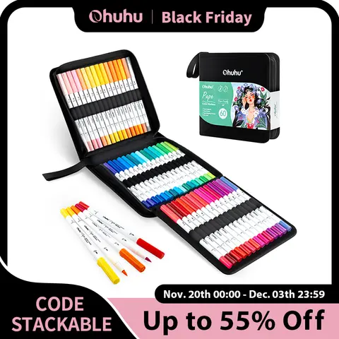 오후후 마커 종이에 좋은 수성 컬러 마커 듀얼 브러쉬 파인라이너 팁 마커 색칠공부 아트 마커 초보자용