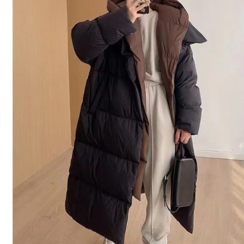 Women's Winter Down Jacket White Duck Down Hooded Mid-length Warm Thickened Retro Simple Comfortable Leisure New Niche Versatile