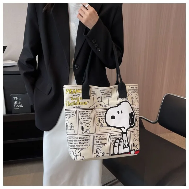 Bolso de lona de alta capacidad para mujer, bolsa de Snoopy de dibujos animados, bolso de mano versátil de un hombro, regalo de Navidad para niñas