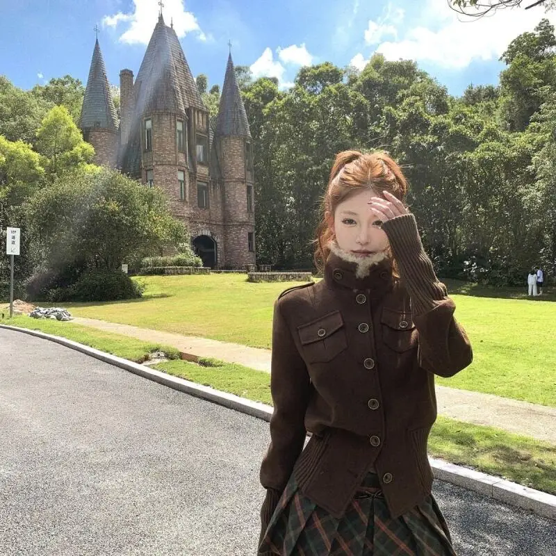 

Autumn Jacket New Style Stand Collar Fur Collar Commuting Short Coat for Women Korean Style Hot Girl Retro Style Shopping Jacket