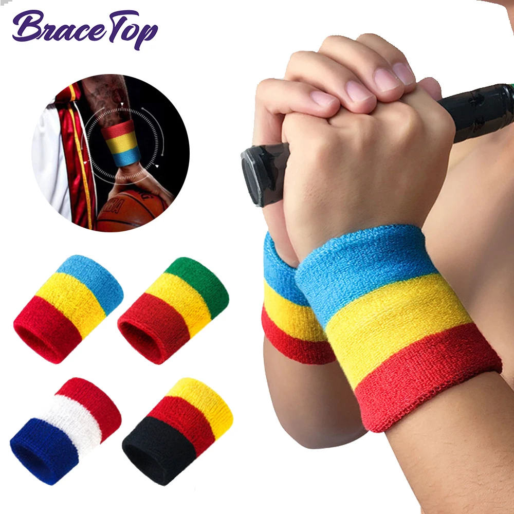 BraceTop 1Pair Wrist Sweatband Tennis Sport Wristband Basketball Fitness Wrist Brace Support Sweat Band Towel Bracelet Protector