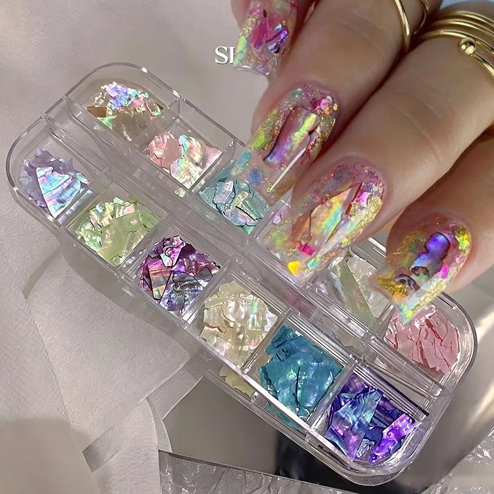 Nail Art Aurora coquille flocons ormeau ongles breloques 3D tranche irrégulière coquille pierre paillettes Nail Art décoration manucure accessoire
