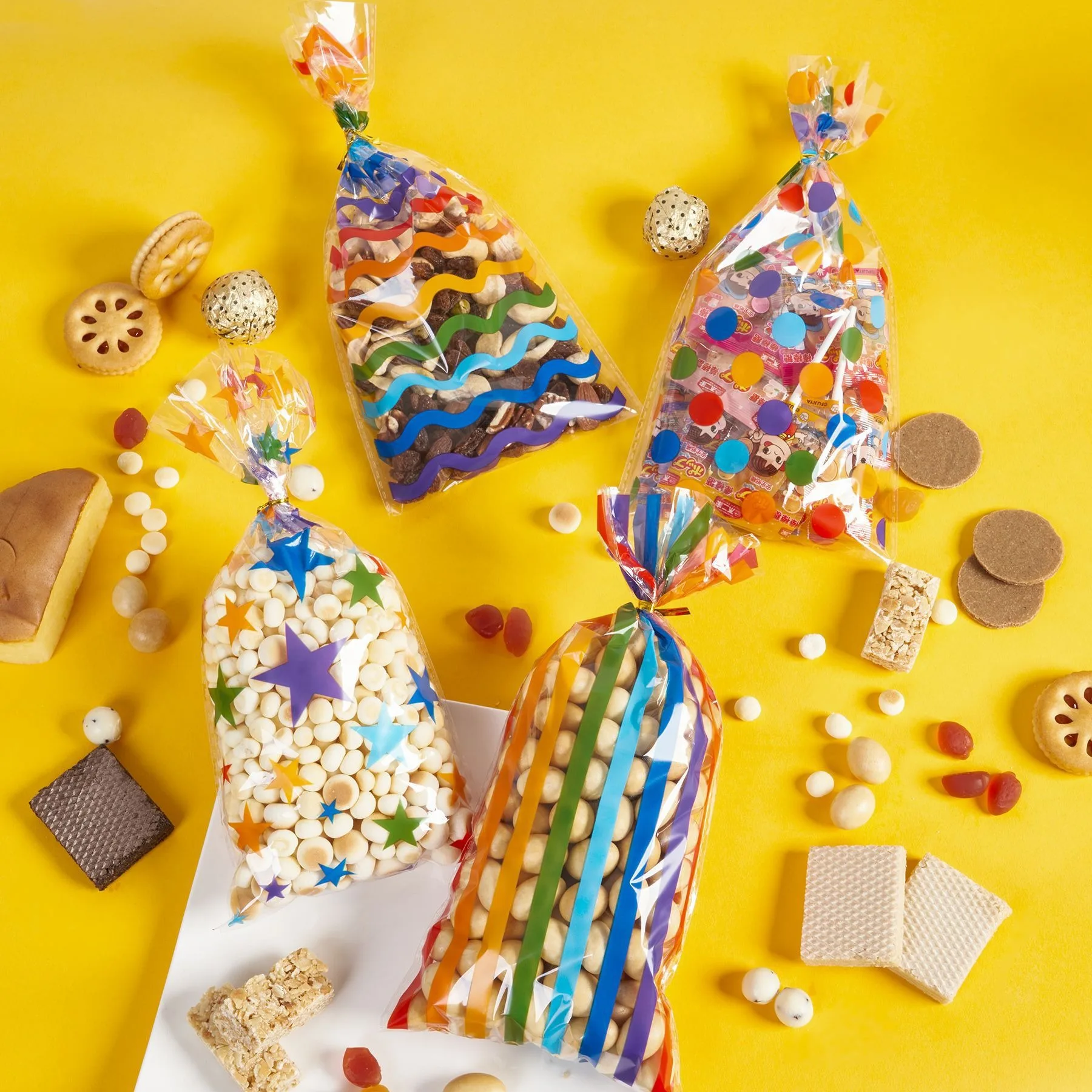 Candy bag with rainbow polka dot stripes OPP snack bag for children\'s Halloween Thanksgiving holiday gifts zip pockets packaging