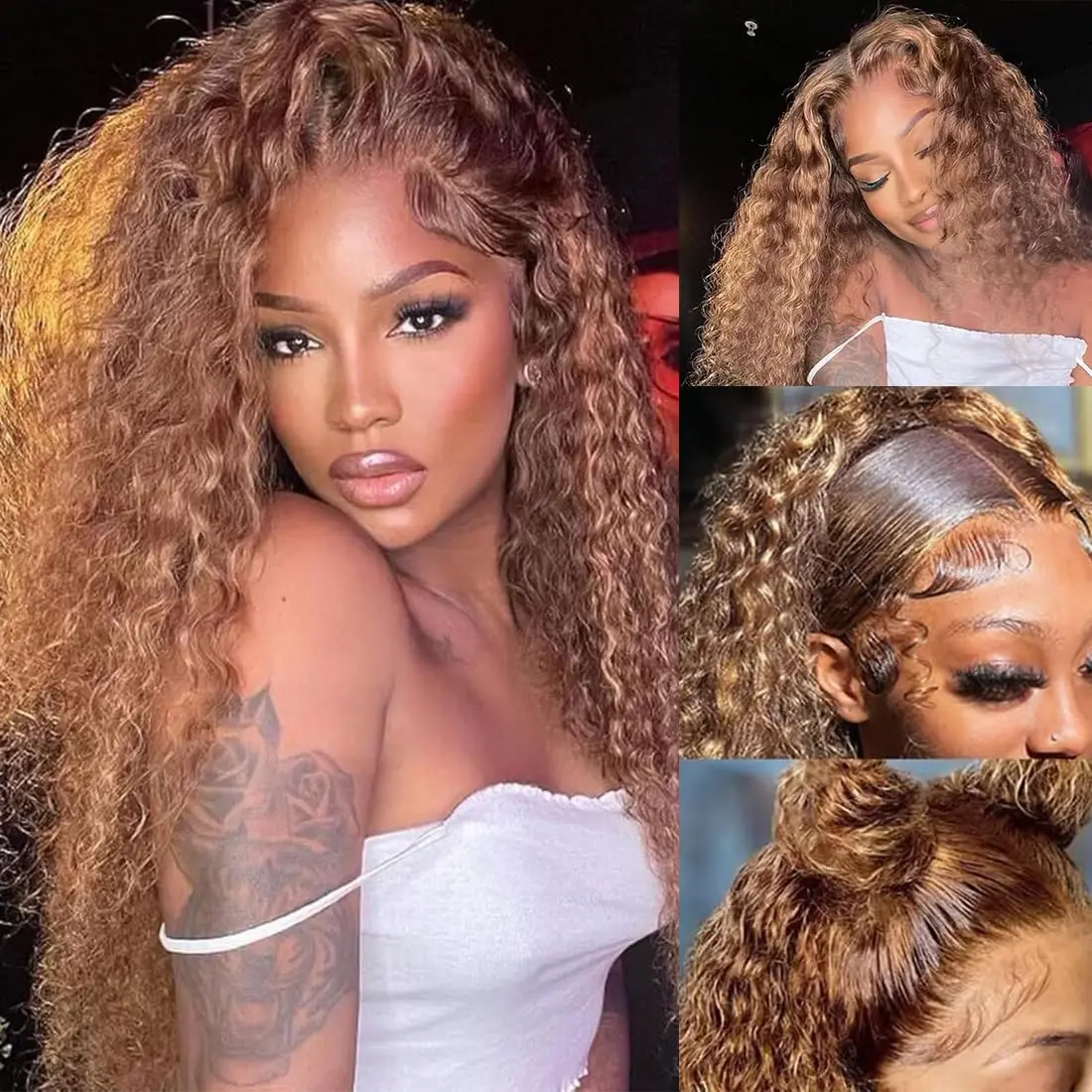 

Honey Blonde 5x5 Deep Wave Lace Front Wigs Human Hair 30 inch 4/27 Highlight Ombre Deep Wave HD Transparent Lace Front Wigs