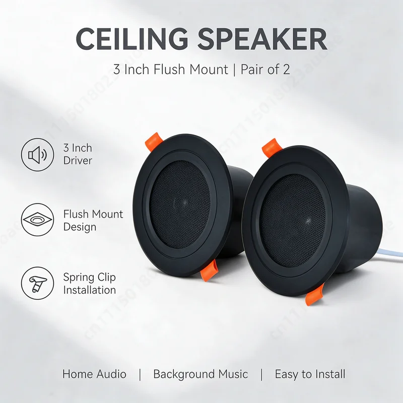 2Pcs 3Inch Ceiling Speaker 10W, Moisture-Proof Full Range Home Audio Speaker With Cover, Black For Indoor Music System