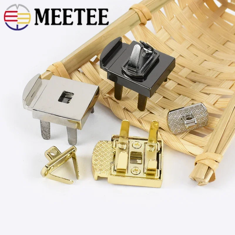 Meetee 2/4Pcs 24X24mm Bag Concealed Button Lock Clasp Metal Handbag Pushed Locks Snap Buckle Hook Replacement Closure Accessory