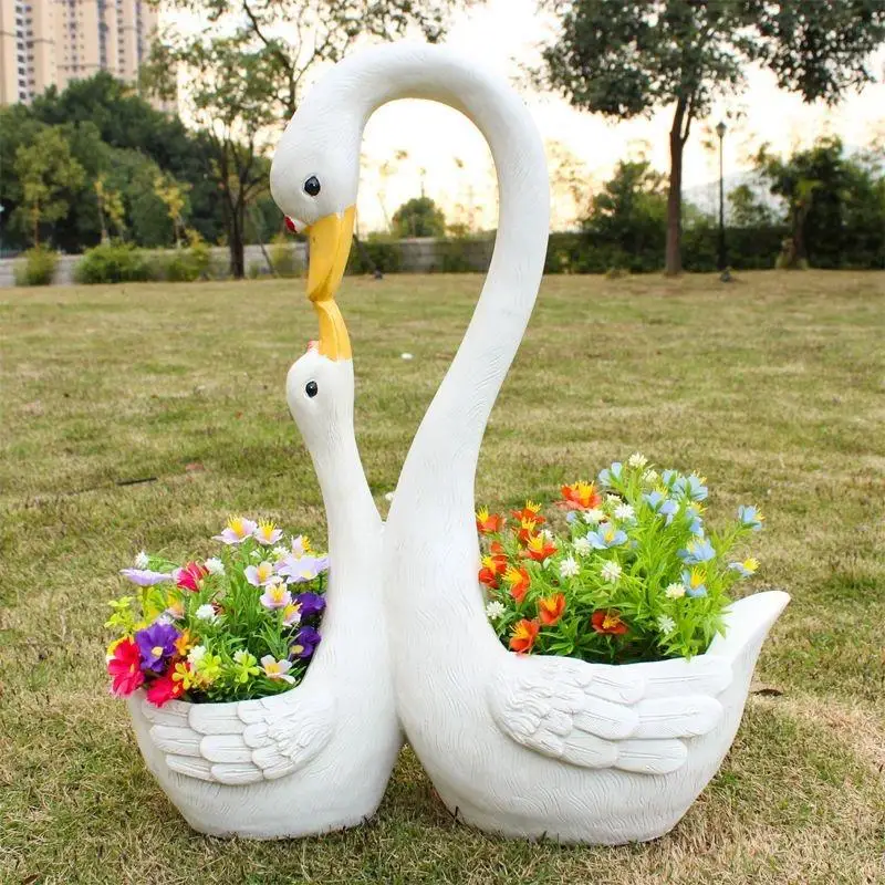 

Outdoor Garden Decorative Swan aped Flower Pot Cartoon Animal Resin Planters Lacape Arrangement Nursery Decor Accories