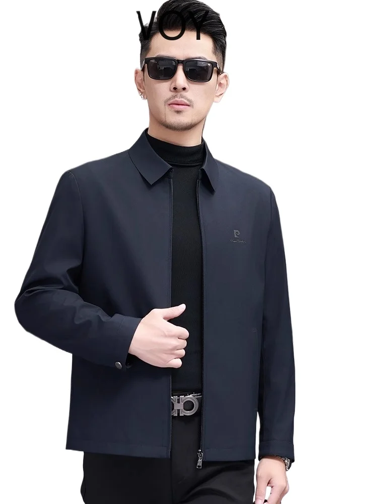 

QYLVAWOY 100% полиэстер Верхняя одежда для пожилых людей среднего возраста Весенне-осенняя повседневная мужская куртка для папы с лацканами среднего возраста LJ2221