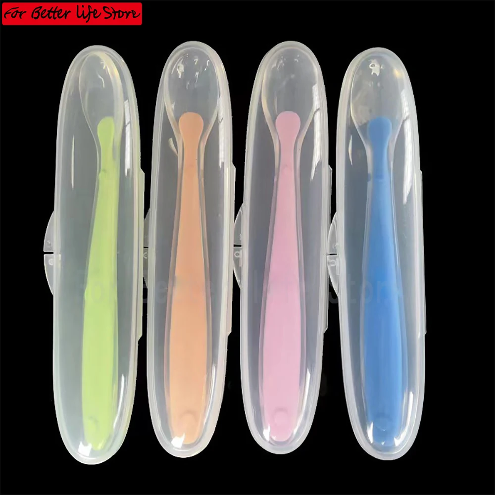 

Baby Silicone Spoon Children Complementary Food Soft Spoon Training Spoon Feeding Tableware With Storage Box children cutlery