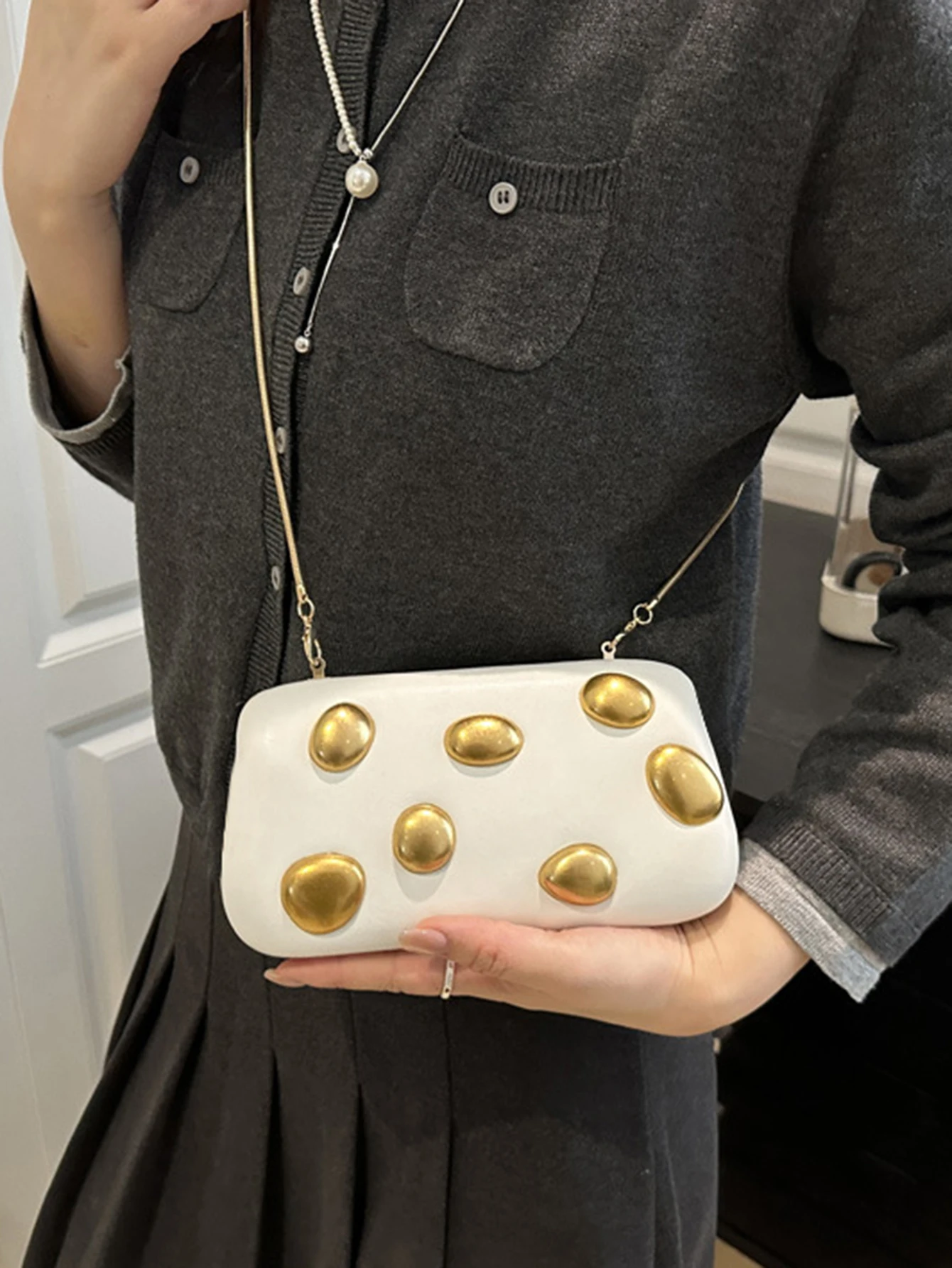 

Women's Evening ag Fashion Luxury Designer Clutch WeddingParty Women Chain Crossbody Bag Solid Color Large Capacity Shoulder Bag