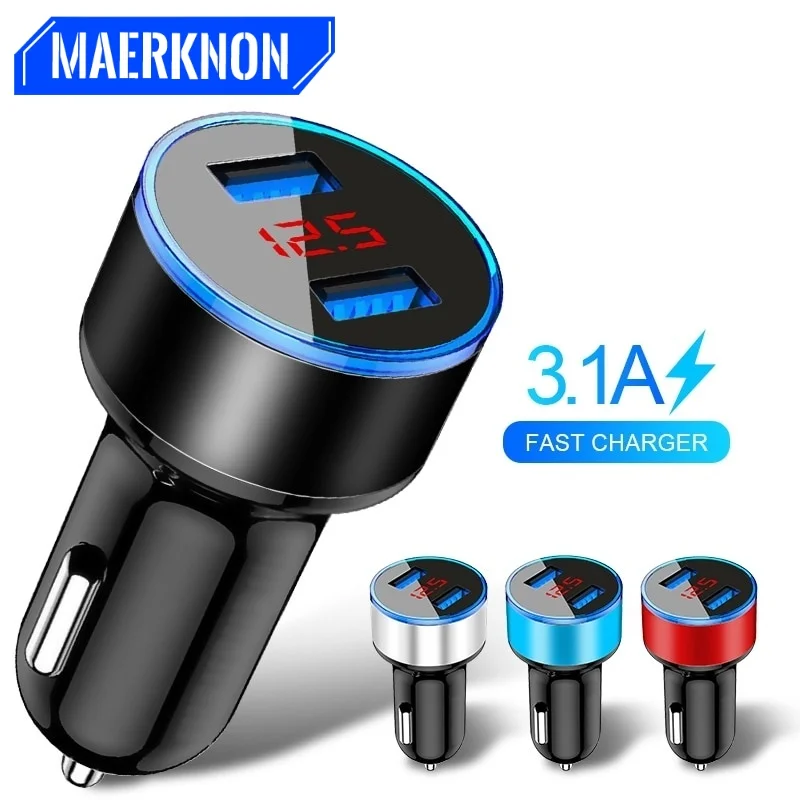 

3.1A Dual USB Car Charger With LED Display Universal Mobile Phone Car-Charger for Xiaomi Samsung S8 iPhone 6 6s 7 8 Plus Tablet