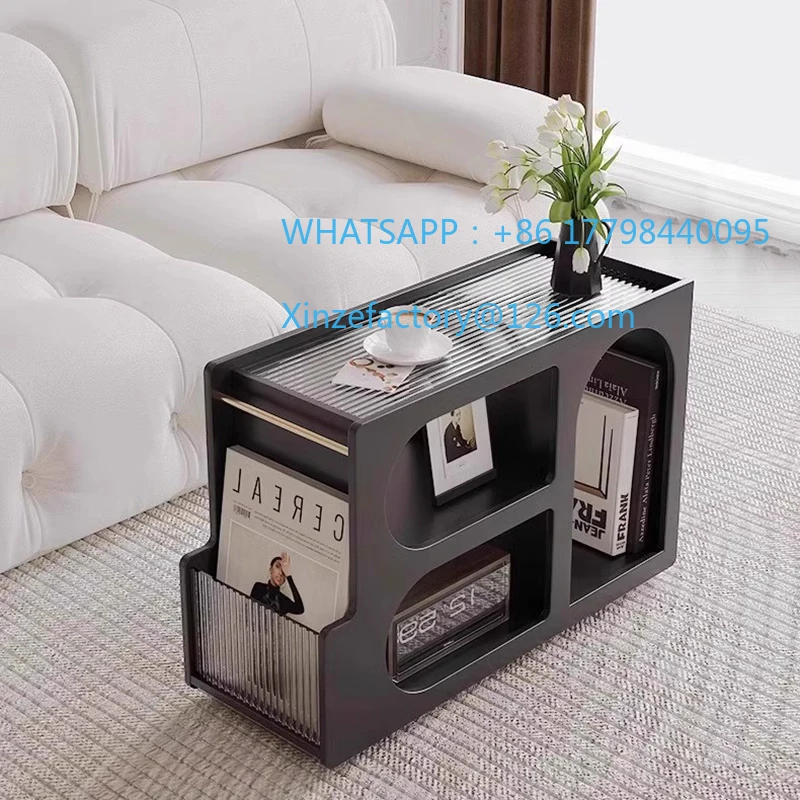 Customizable Narrow Storage Coffee Table Transparent Cart Cabinet Small Black Mesas De Centro Sala