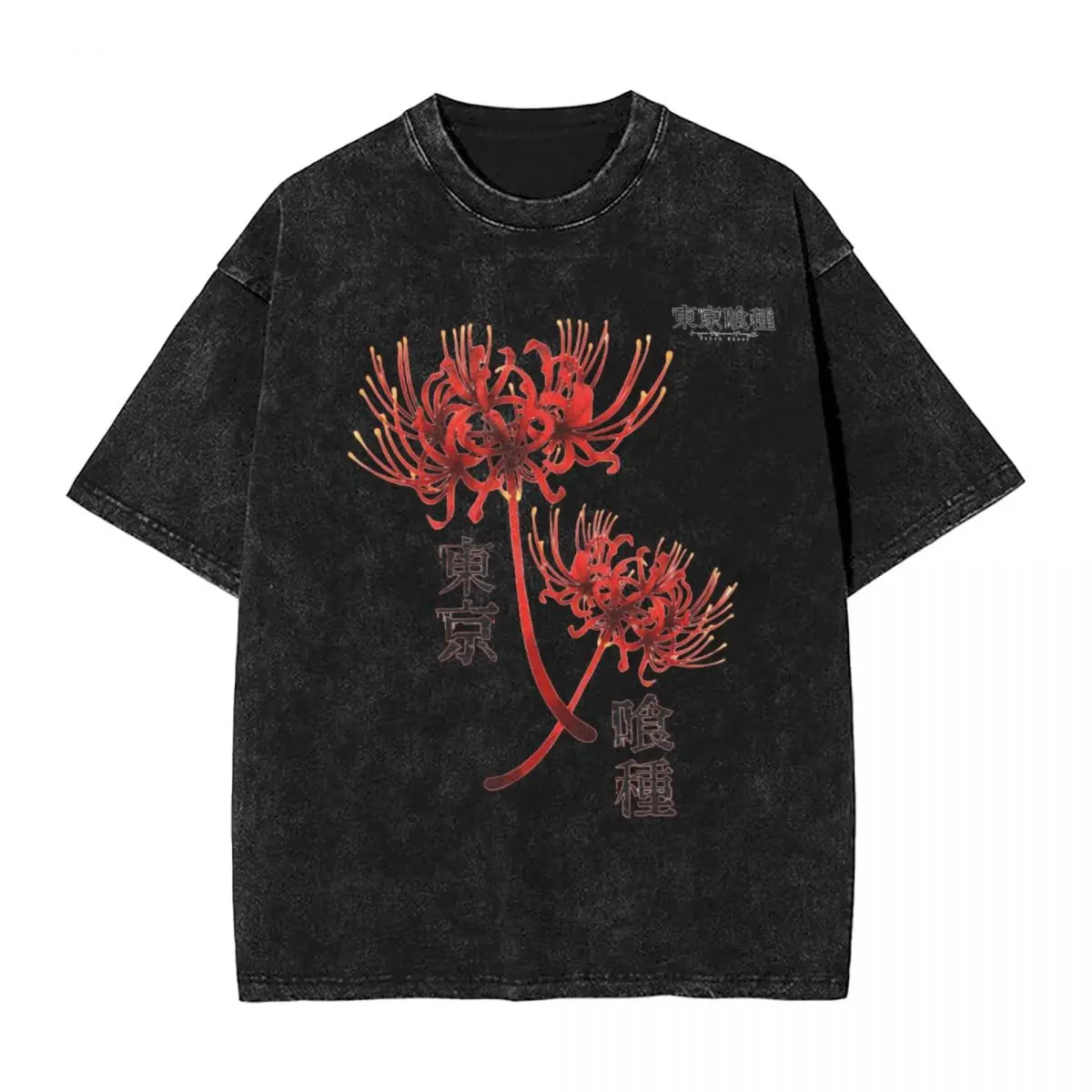 Tokyo Ghoul Spider Lily woman Men Washed T-Shirt Hot stamping Print Tees,Harajuku Cotton Tshirt Men's Summer Short Sleeve Tees