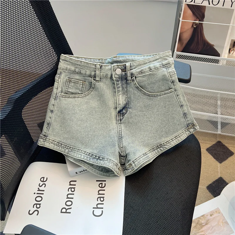 

Blue A-line Shorts Women's Shorts Jeans Straight Pants Streetwear Harajuku Y2K Female Wide Leg Denim Five Points Trouser