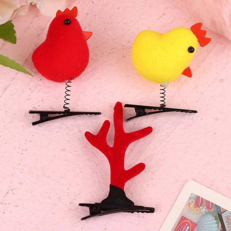 1 Piece Cartoon Funny Kids 3D Yellow Chicken Plush Hair Cards Fashionable And Cute Women's Accessories Headdresses