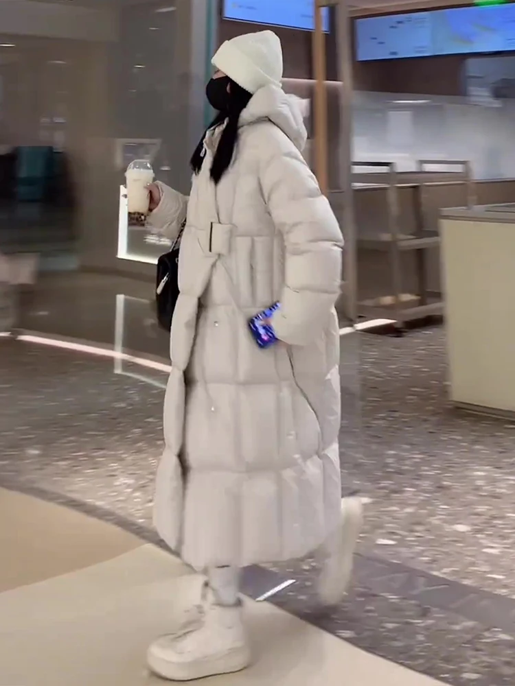 2024 inverno nova Faion Thiened Long Du down Jaet feminino solto ajuste Sli branco Du casaco acolchoado de penas na moda Commu...