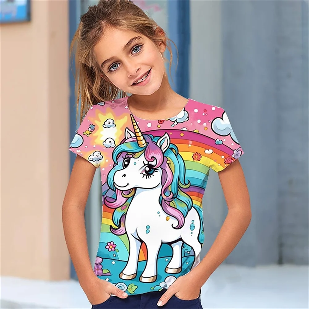 Camiseta informal de verano para niña, Camiseta cómoda y transpirable de manga corta con estampado 3d, divertida