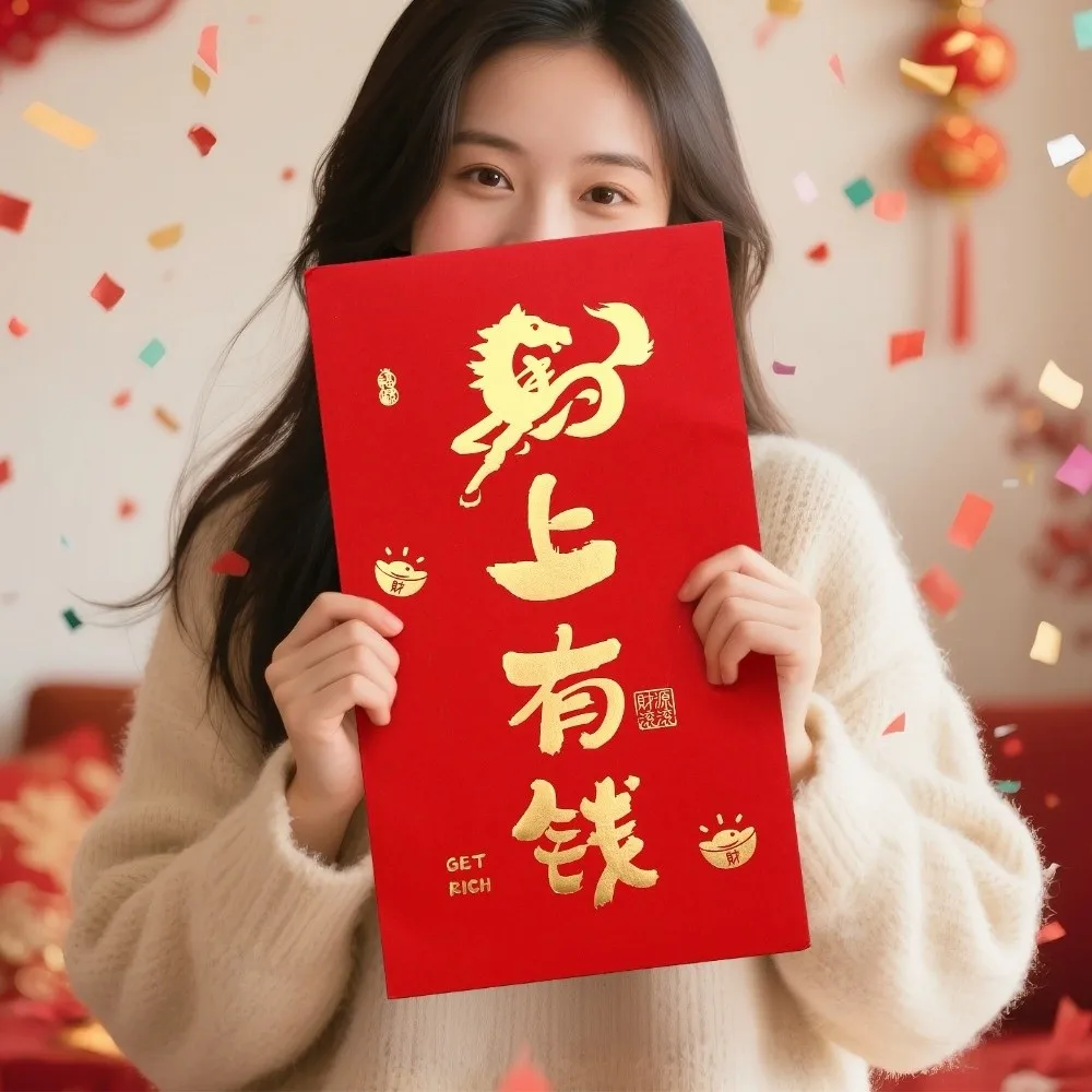 

Chinese Style Year of Horse Red Envelopes Traditional Bronzing Bronzing 2026 Lucky Red Bag Paper Craft Horse Theme