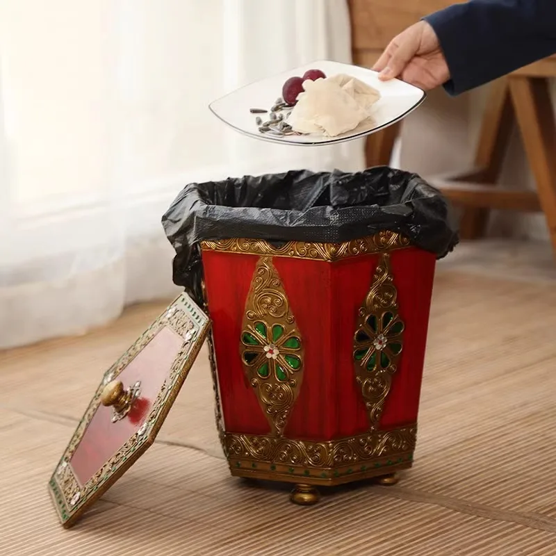 

Indoor furniture Large Wooden Trash Can with Lid for Southeast Asian Households - Ideal for Living Room, Bedroom & Kitchen