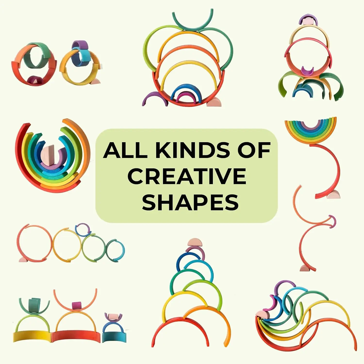 9Pcs Wooden Rainbow Stacker Toy, Wooden Rainbow Stacking Toy, Montessori Nesting Puzzle for Kids, Rainbow Blocks, Large