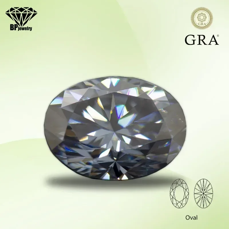 

Moissanite Gemstone Oval Cut Gray Color Lab Grown Heat Diamond for DIY Advanced Jewelry Making Materials with GRA Certificate