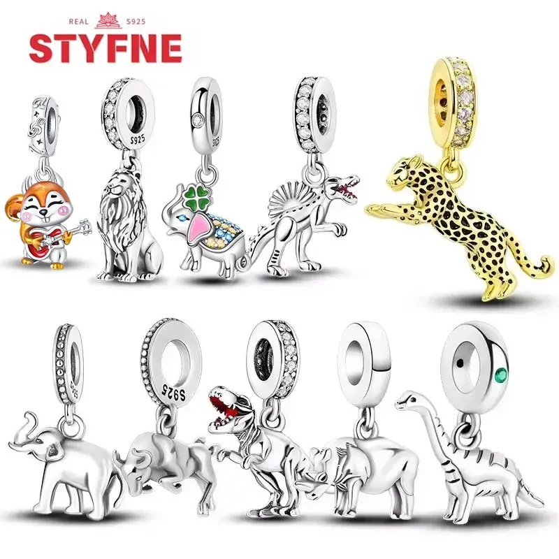 

SIlver 925 Animal Dinosaur Lion Wolf Tiger Rabbit Pendant Charm Original Bracelet DIY Fine Jewelry Making for Women Gifts