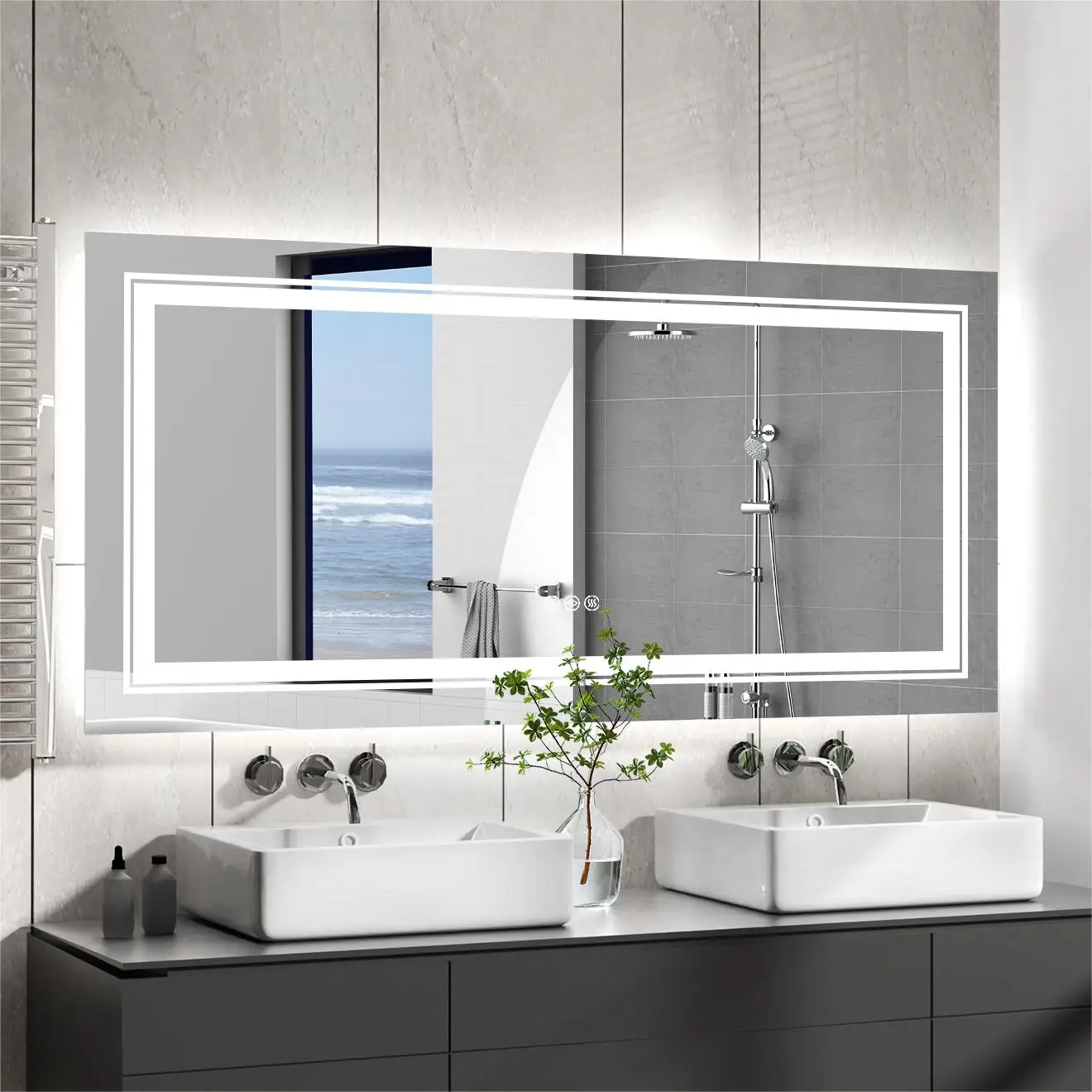 Jumbo Large Illuminated LED Bathroom Mirror with Front+Backlit Lights Wall Mounted Anti-fog Vanity Mirror