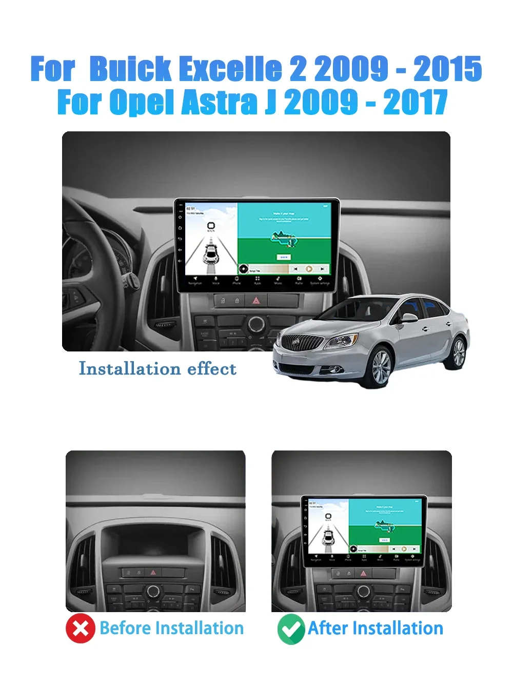 9 Inch For Buick Excelle 2 2009 - 2015 For Opel Astra J 2009 - 2017 Car Radio Carplay Android Auto Player GPS Navigation 5G Wifi