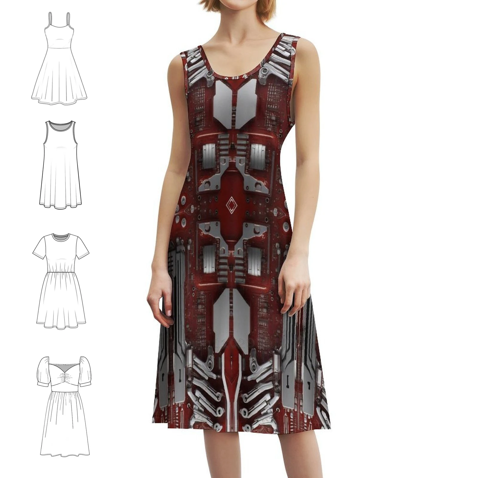 

Cybernetics-Red-02 Шикарное платье в стиле бохо Элегантное модное пляжное свадебное платье Футуристические кибернетические неоновые вечерние платья