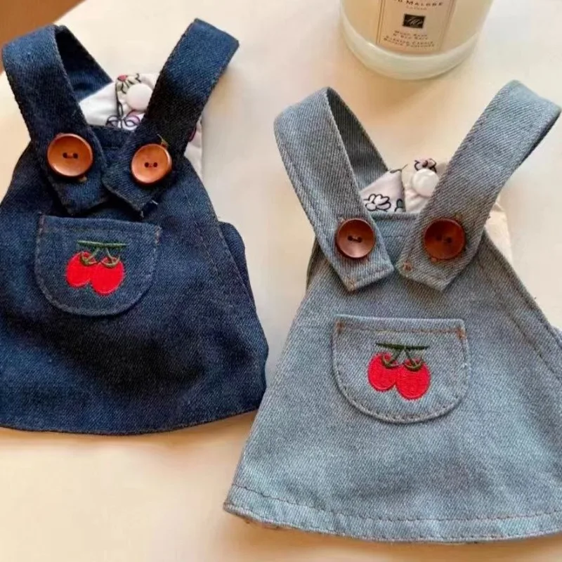 Dog Clothes Cherry Embroidery Dog dress Denim Dress cute Fashion Kawaii  cat dog clothes for Small Medium Cat dog