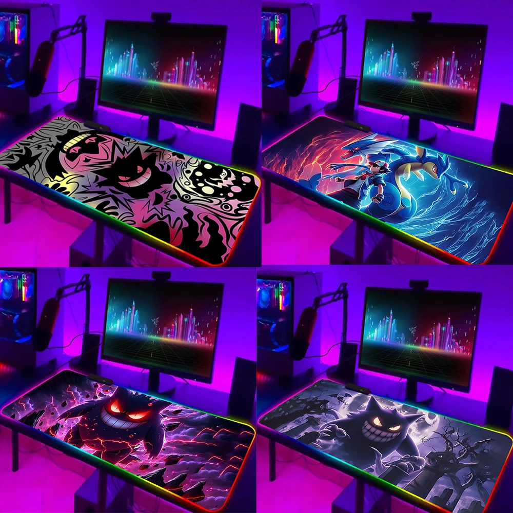 

Cute Anime Gengars RGB Pc Gamer Keyboard Mouse Pad Mousepad LED Glowing Mouse Mats Rubber Gaming Computer Mausepad