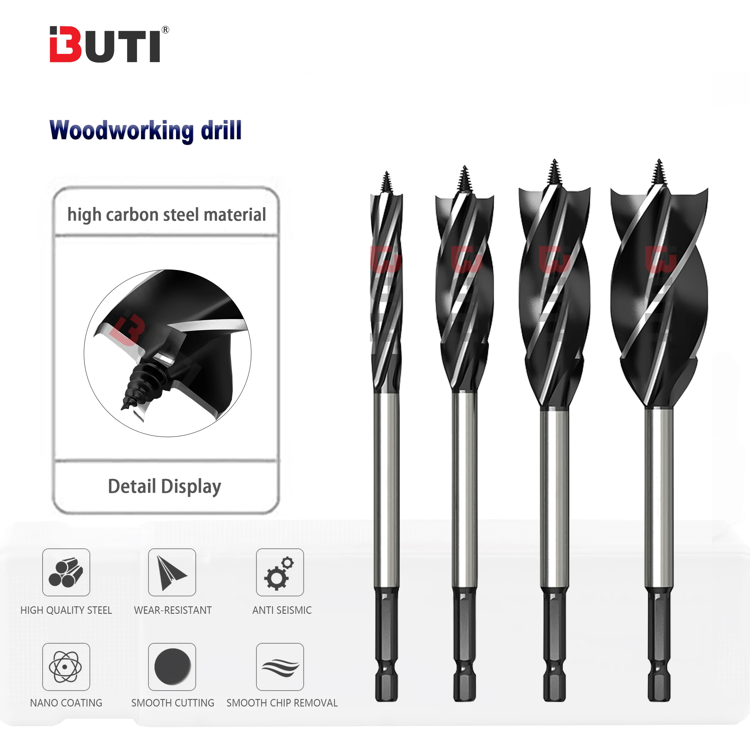 8 10 12MM Woodworking Drill Four Fluted Four Blades Wood Drill Bit Hex Shank Door Lock Drawer Hole Drilling And Expansion Drill