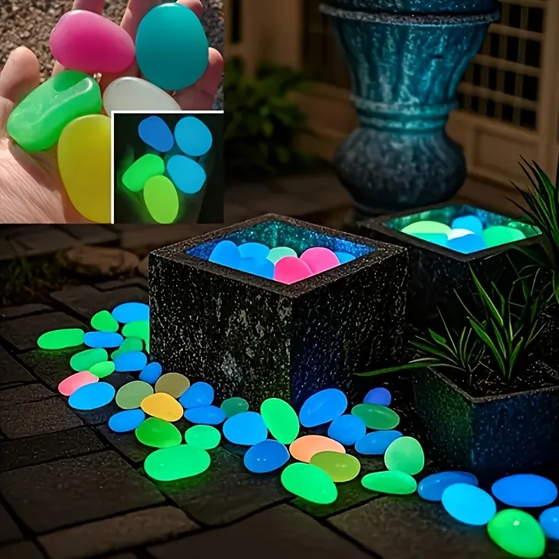 36pcs Extra Large Glowing Colorful Stones Garden Landscape Fish Tank Pebbles Luminous Outdoor Yard Decor 4-5cm in diameter