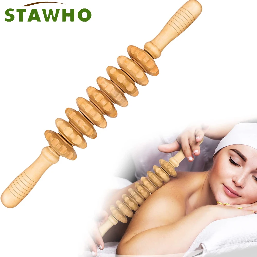 Manual Wooden Fascia Massage Roller Trigger Points for Release Cellulite Sore Muscle Blasting