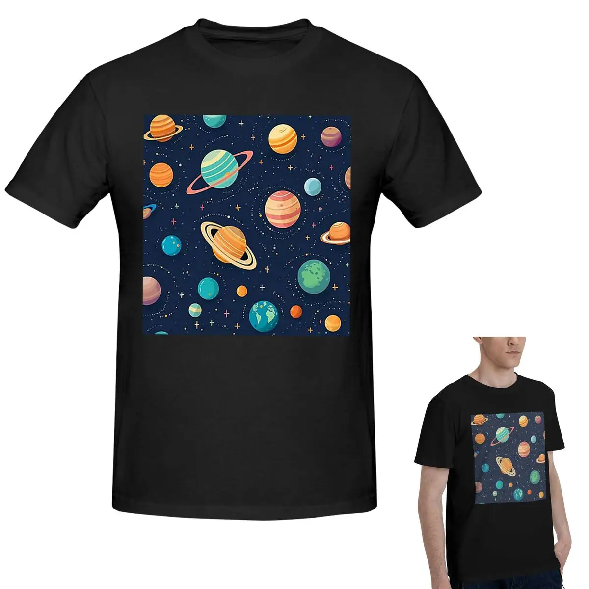 

100% Cotton Solar System Space Planets Universe T-Shirt Men's Funny Oversized T Shirt Men O-Neck Summer Shirts Tops S-6XL