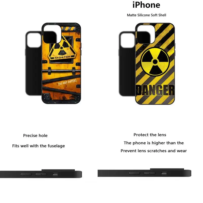 Danger Radiation Zone Phone Case Shockproof Case Soft For Iphone 6 6s 7 8 Plus Xr X Xs 11 12 13 Mini Pro Max Black Silicone Case